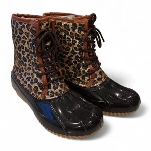 Sugar Women's Skylar Glitter Leopard Print Duck Boots Size 6
